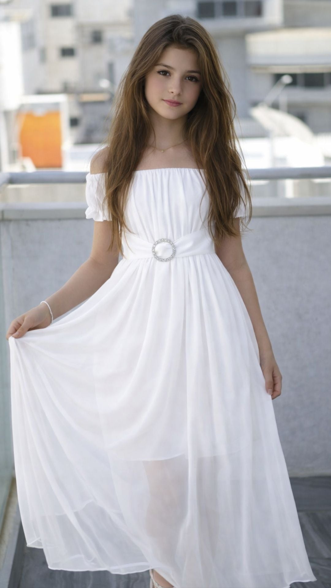 שמלה לילדה לארוע מקסי לבנה 