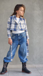 ג'קט משובץ טרנדי לילדה נערה כולל חגורה