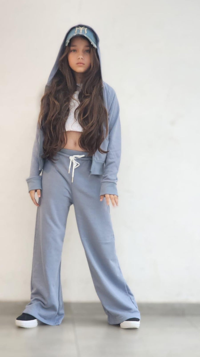 סט פרנצ׳טרי מכנס רחב וג׳קט רוכסן