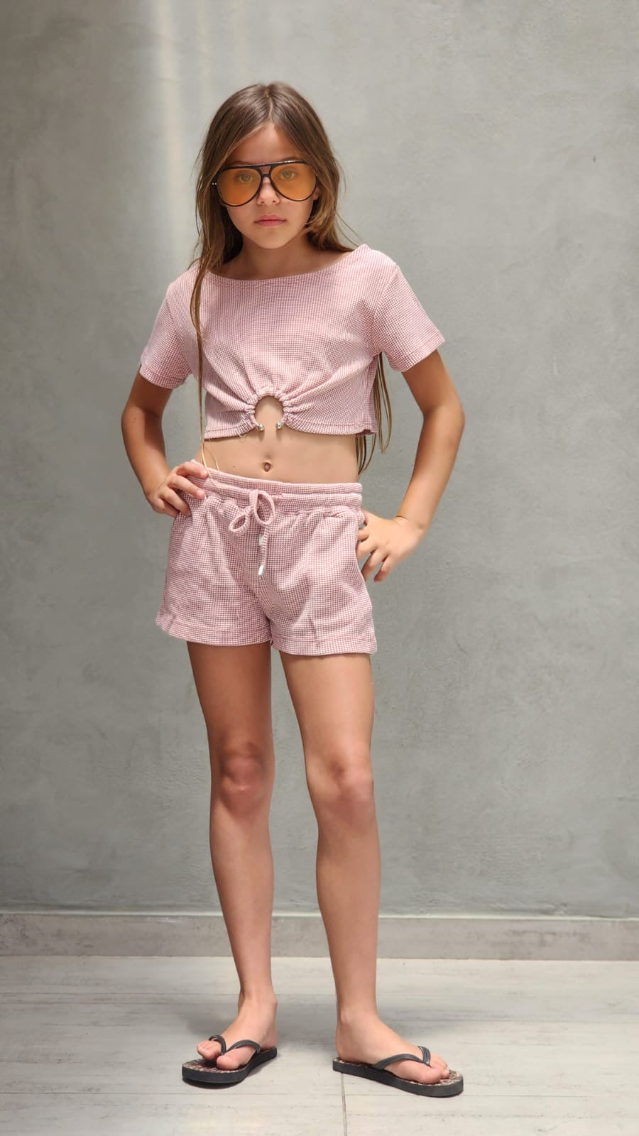 סט וופל שורט וחולצת חישוק