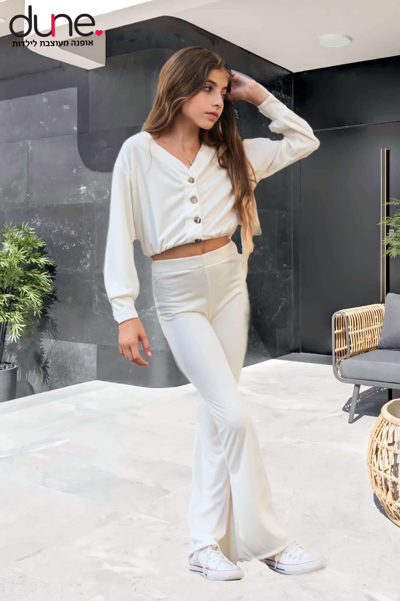 חליפת סריג מכנס שסע רגל ועליונית
