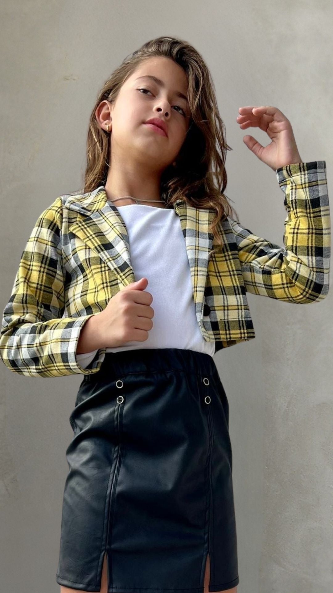 ג'קט משבצת כולל חולצת קטיפה שרוול ארוך