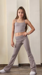 בגדי ילדות מעוצבים סט טייץ פדלפון וגופייה לילדות ונערות אפור