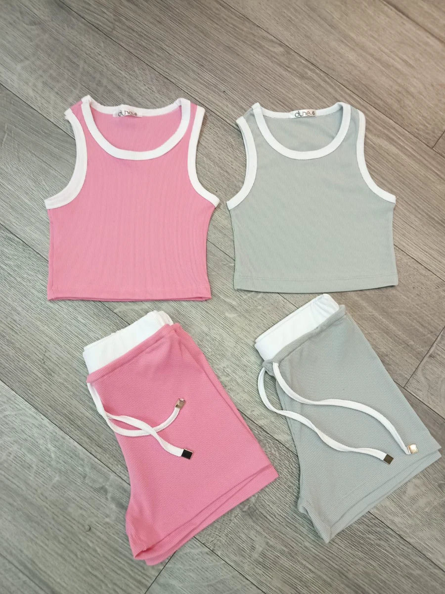 סט גופייה ושורט לילדות אפור