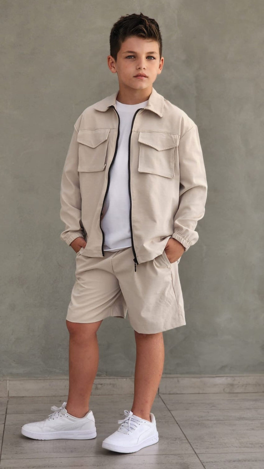 חליפת בנים ברמודה ג'קט רוכסן וחולצת ניקי