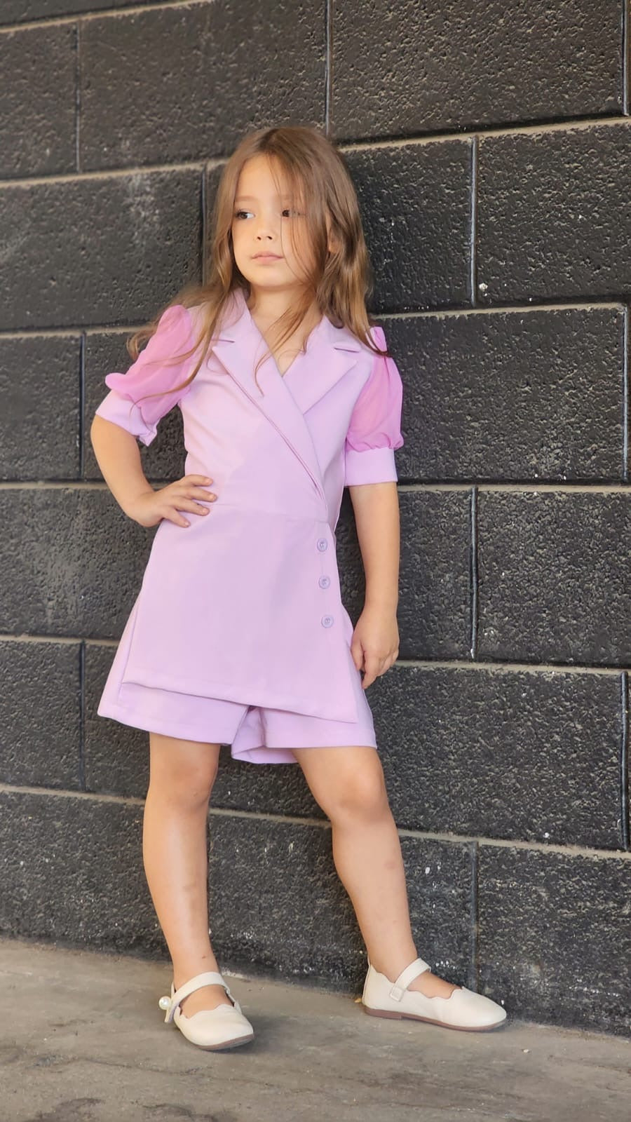 אוברול שורט שילוב שרוול שיפון אלגנטי