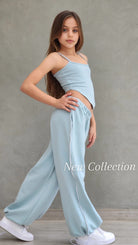 חליפת היפ הופ מכנס חולצה וגופייה לבנות מנטה