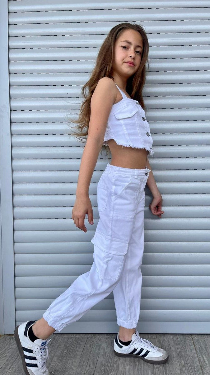 מכנס דגמח לילדה לבן