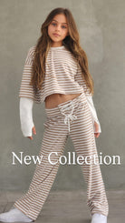 חליפת סריג פסים מכנס וחולצת שרוול כפפה